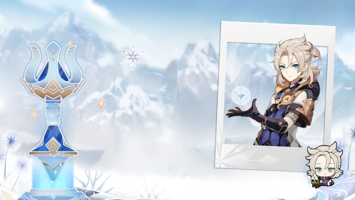 Albedo, a character from Genshin Impact, with a winter background