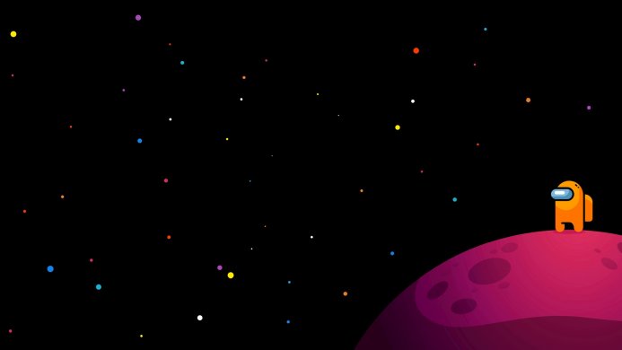 An orange Among Us crewmate standing on a planet in space