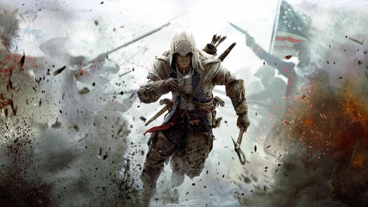 Connor Kenway running in battle American Revolution