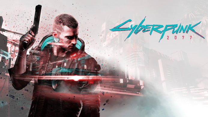 A man holding a gun in the Cyberpunk 2077 world with neon accents