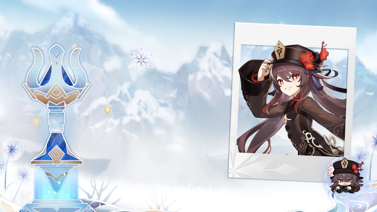 Hu Tao from Genshin Impact portrait snowy scene