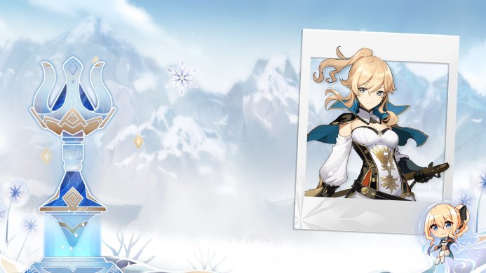 Jean Gunnhildr from Genshin Impact in a framed photo with a stylized background