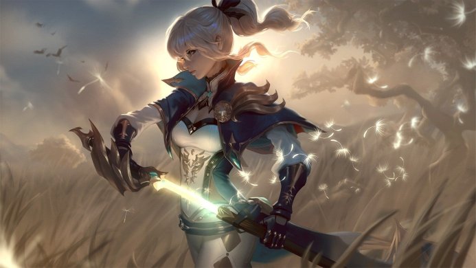 Jean Gunnhildr from Genshin Impact, ready for battle with her sword