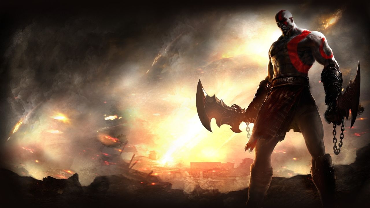 Kratos from God of War with Blades of Chaos