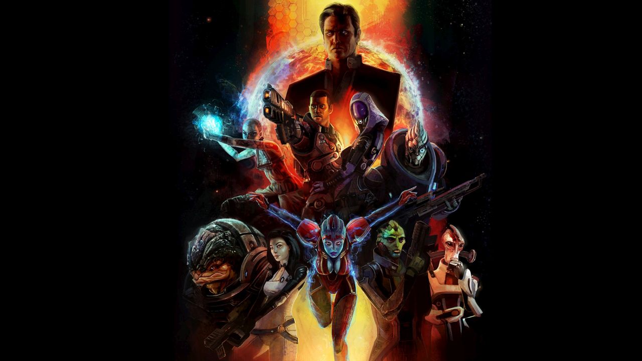 Mass Effect characters Commander Shepard and squad group