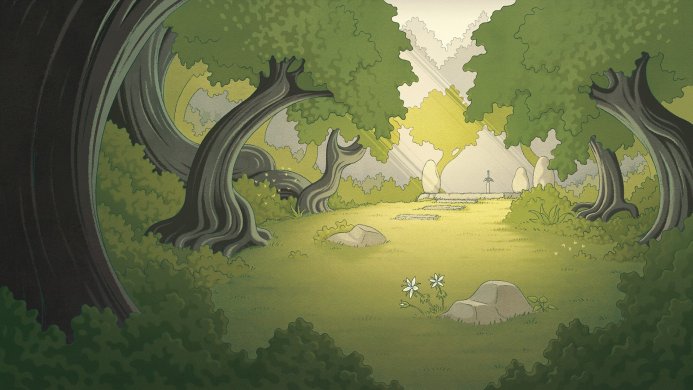The Master Sword in a forest clearing from The Legend of Zelda