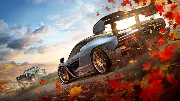 McLaren Senna and Land Rover Defender in Forza Horizon 4 with autumn leaves