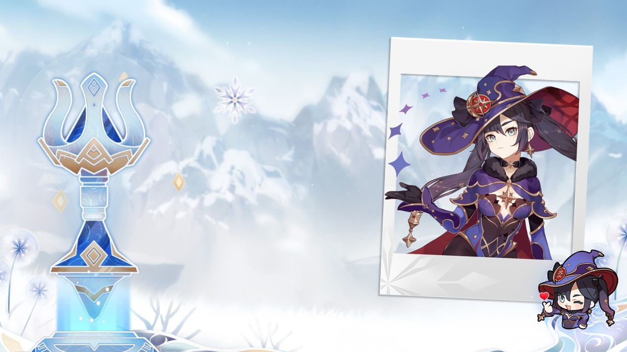 Mona from Genshin Impact in framed portrait with chibi