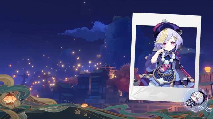 Qiqi, a character from Genshin Impact, in a polaroid picture