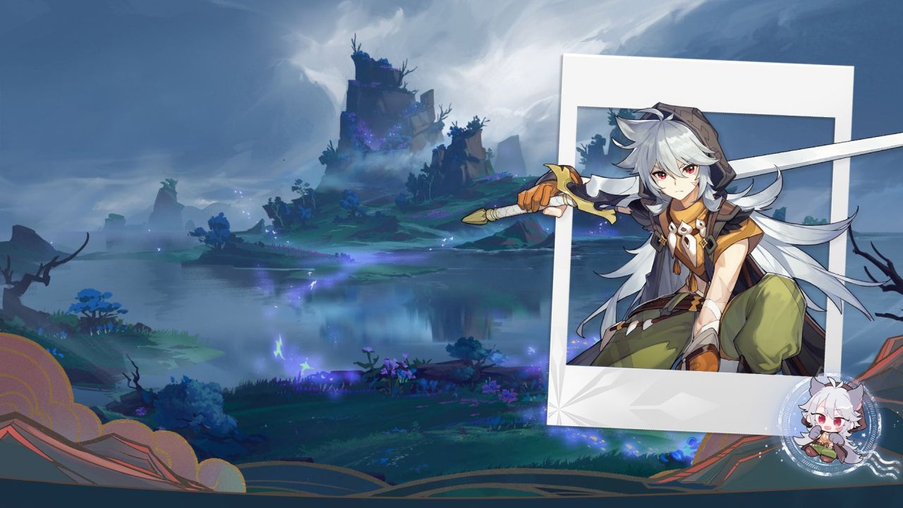Razor from Genshin Impact with sword and landscape