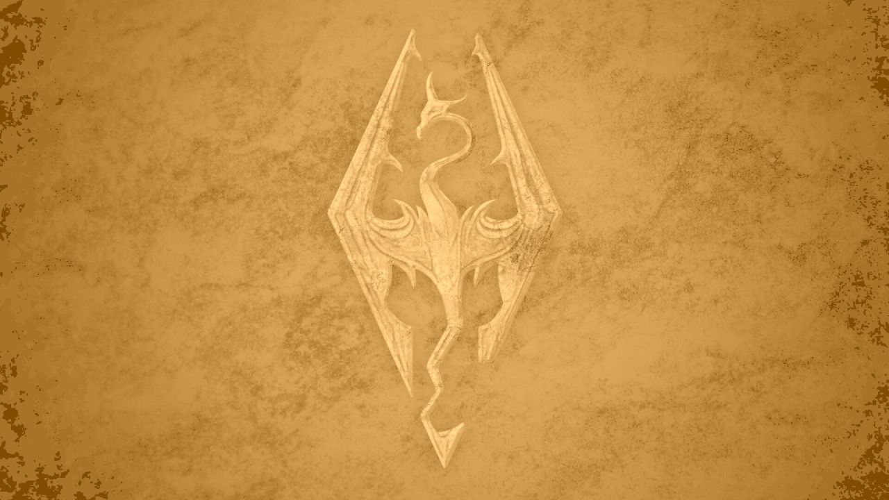 Skyrim logo Imperial Dragon symbol on parchment texture