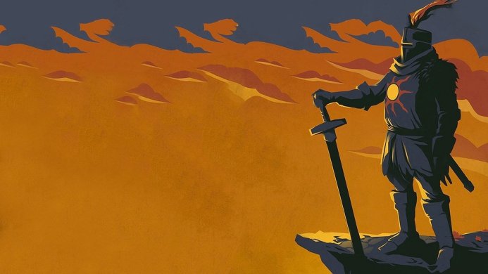 Solaire of Astora from Dark Souls stands on a cliff with his sword