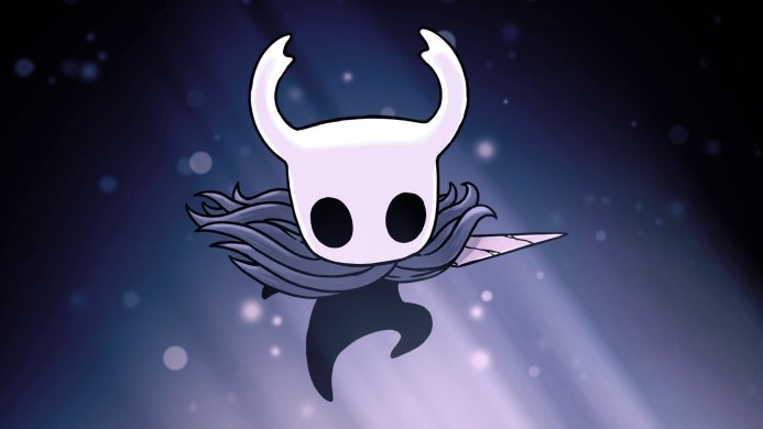 The Knight from Hollow Knight on a dark blue background
