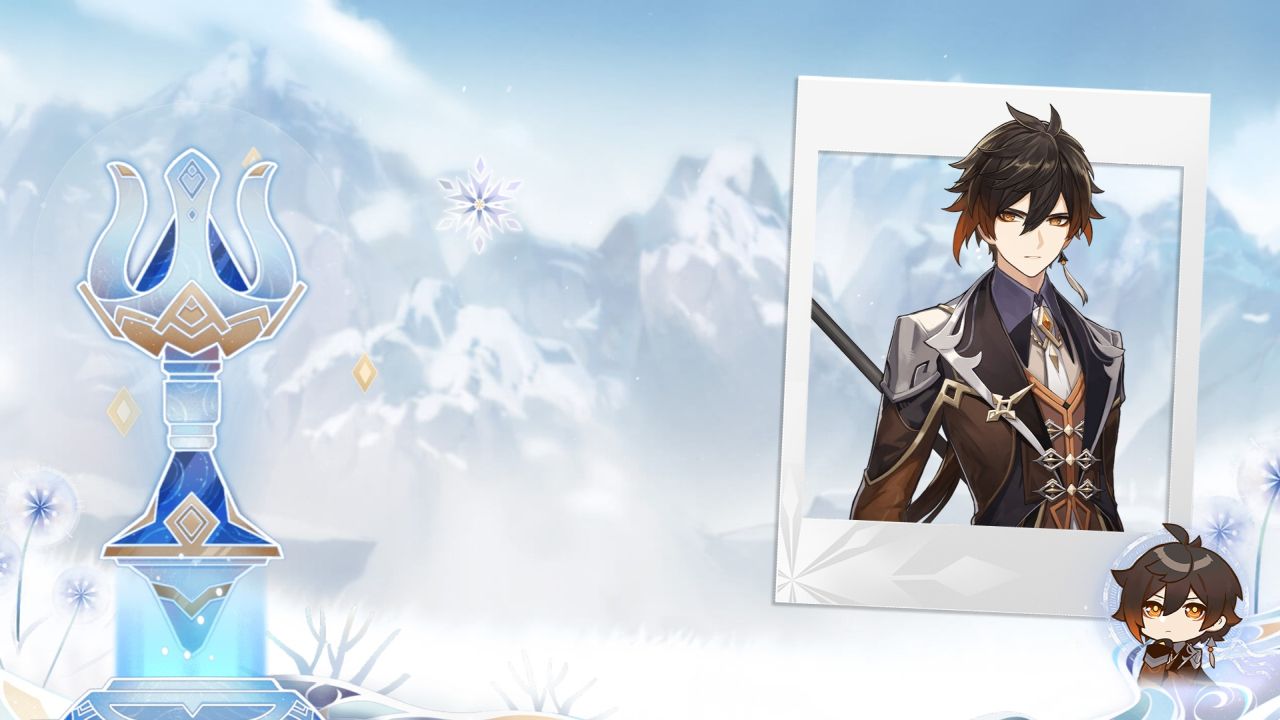 Zhongli from Genshin Impact portrait and chibi
