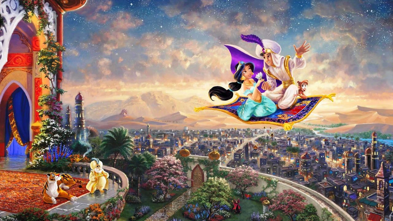 Aladdin and Jasmine flying on magic carpet