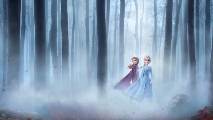 Anna and Elsa from Frozen 2 in an enchanted forest