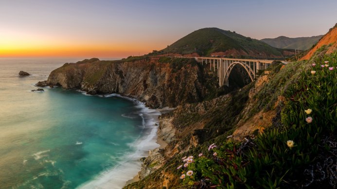 Bixby Creek Bridge on the California coast at sunset