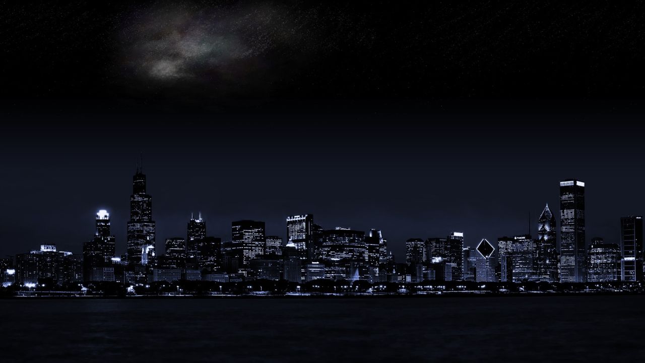 Night cityscape with starry sky