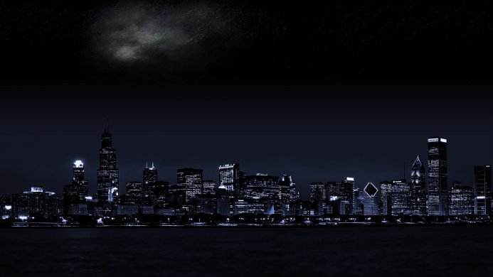 City skyline at night with city lights