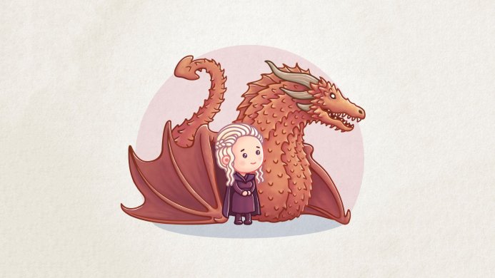 Daenerys Targaryen and Drogon from Game of Thrones in a cartoon style
