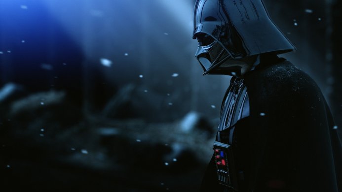 Darth Vader, a character from Star Wars, in his iconic black suit and helmet