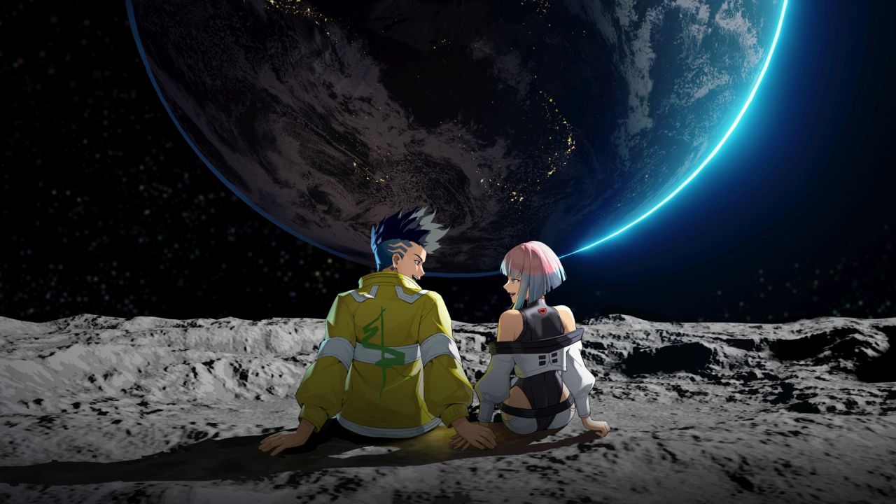 David and Lucy on the moon looking at earth