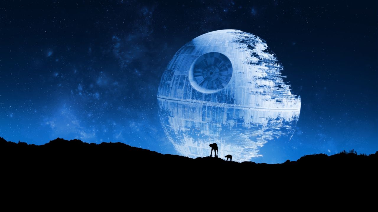 Death Star and AT-AT silhouette
