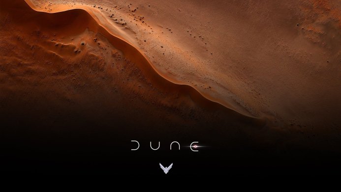 Sand dunes from the movie Dune, with the movie logo at the bottom