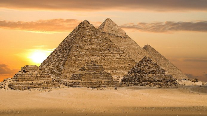 The Great Pyramids of Giza at sunset, Egypt
