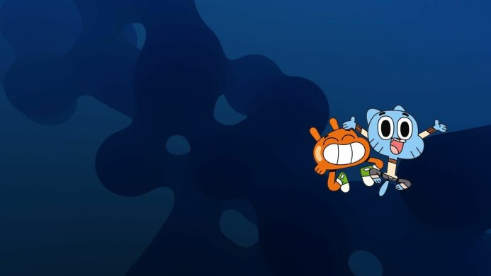 Gumball and Darwin, cartoon characters from The Amazing World of Gumball, jumping