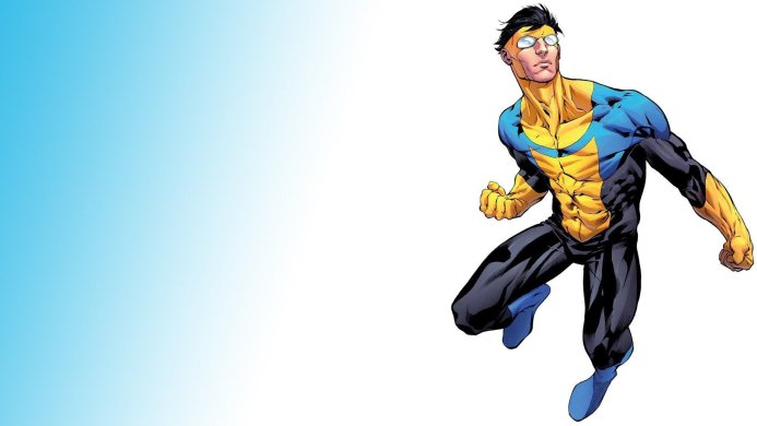 Invincible, a superhero from the Invincible comic series, flying with a determined expression