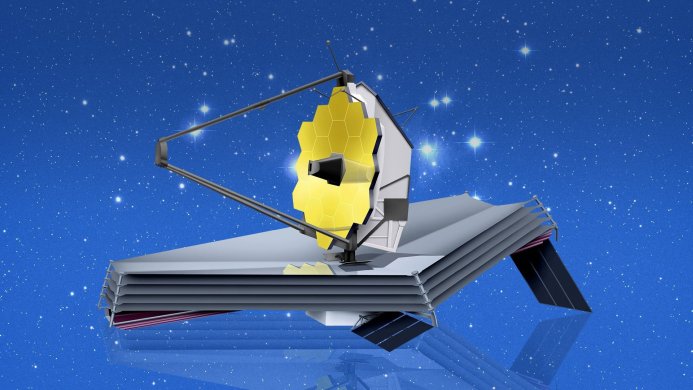 Illustration of the James Webb Space Telescope against a starfield background