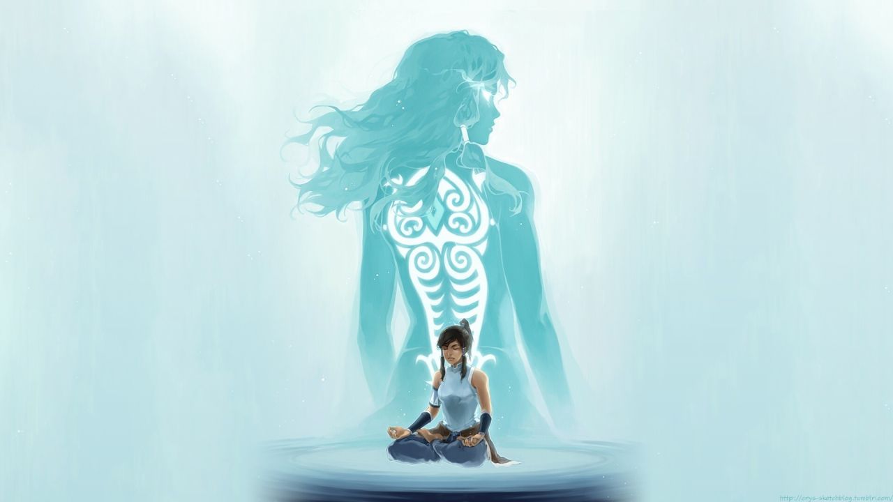 Korra meditating with spirit avatar