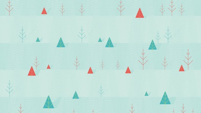 Seamless pattern with stylized Christmas trees in red, green and blue on a light blue background