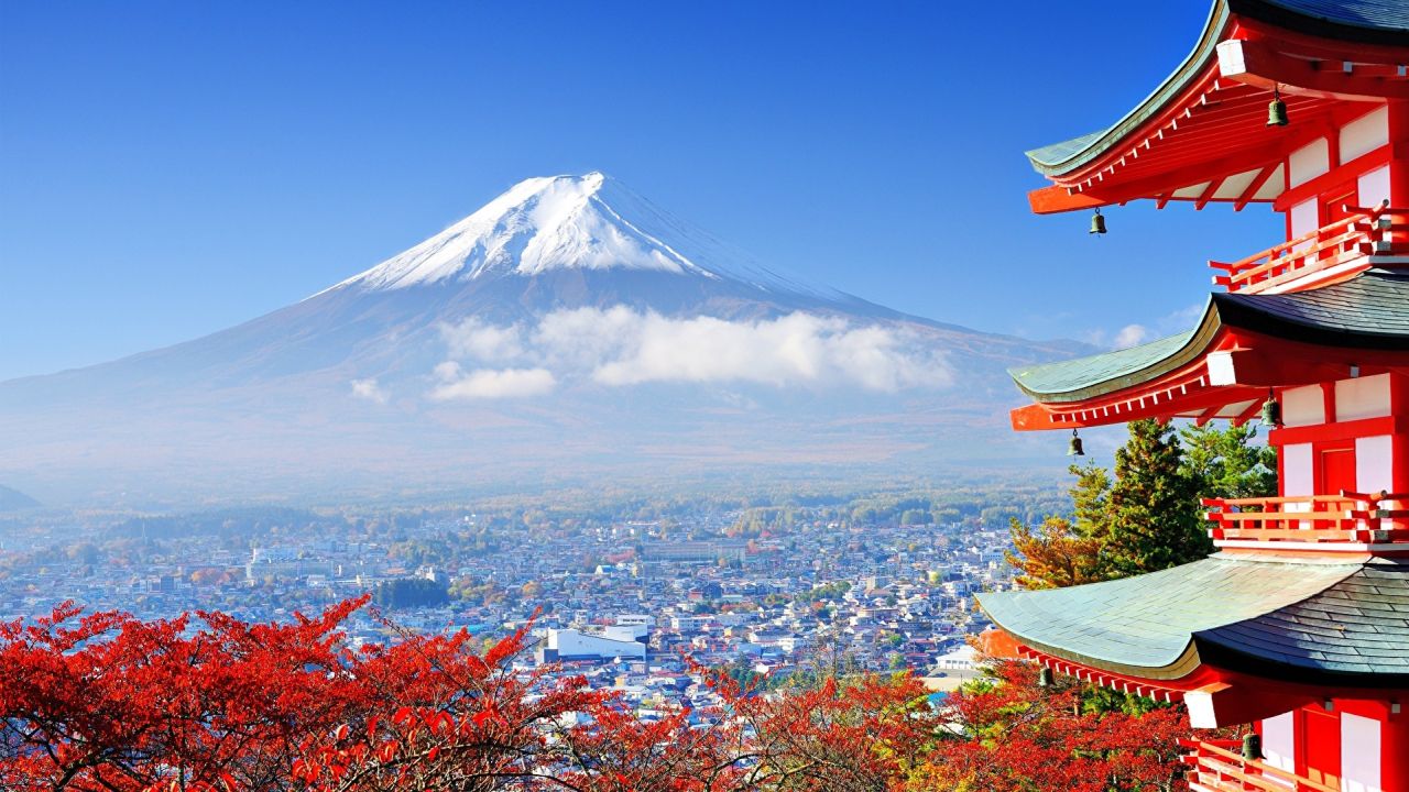 Mount Fuji and pagoda in Japan