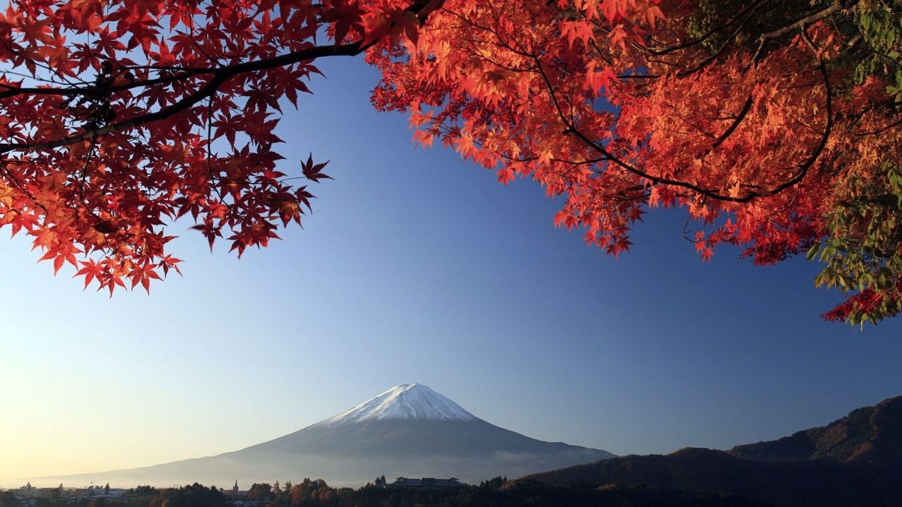 Mount Fuji with red leaves