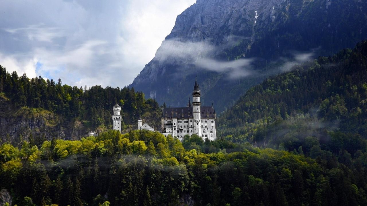 Neuschwanstein Castle in the mountains