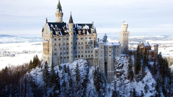 Neuschwanstein Castle covered in snow during winter