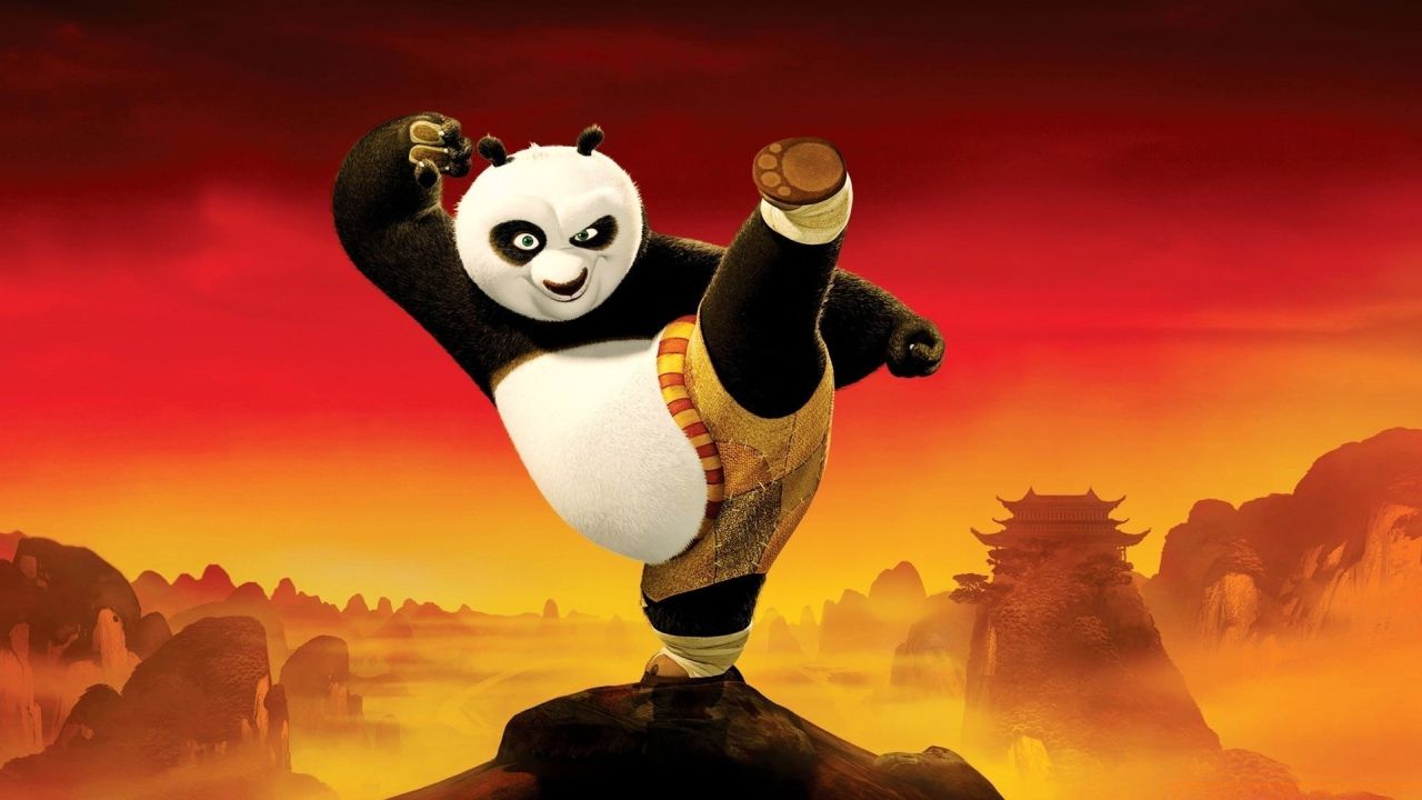 Po the panda kicking with determination