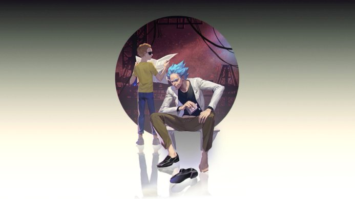 Rick and Morty, characters from the Rick and Morty series, standing in front of a dimensional portal