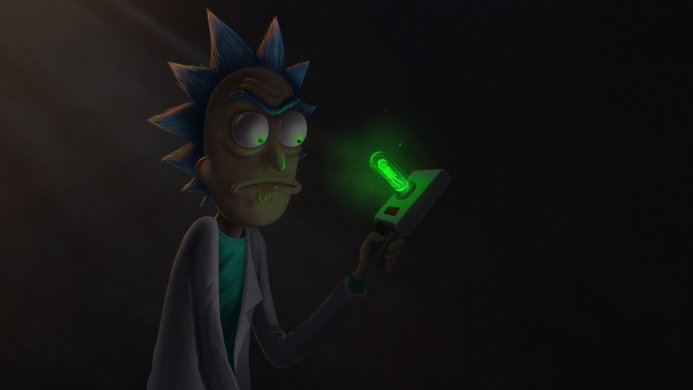 Rick Sanchez holding his portal gun from the Rick and Morty cartoon