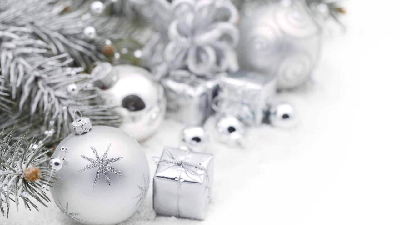Silver Christmas ornaments and gifts