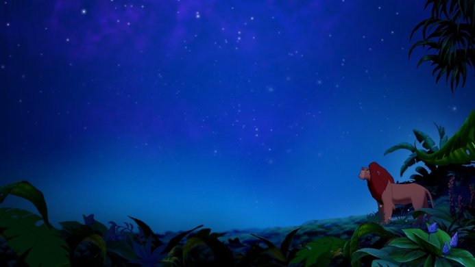 Simba from The Lion King looking at the stars in the jungle at night