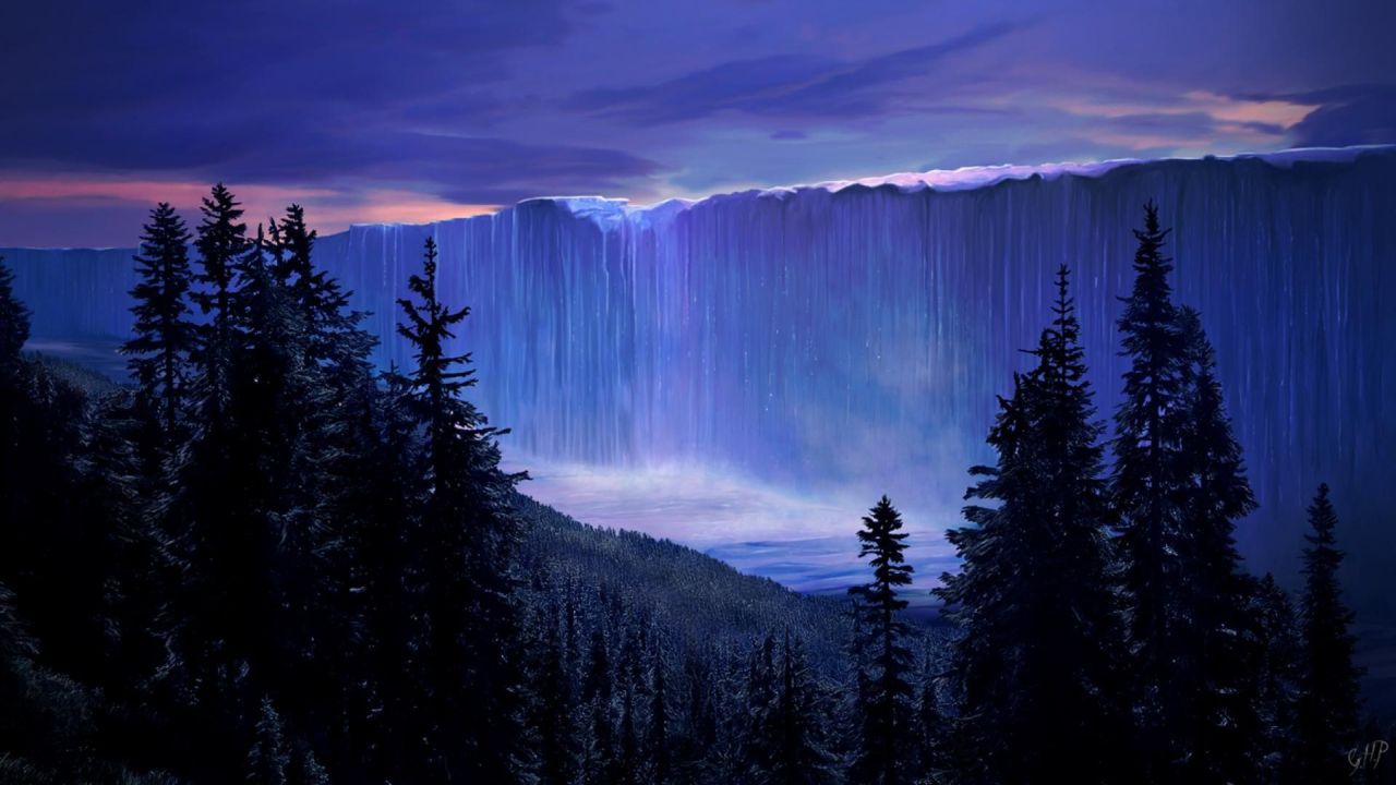 Icy waterfall in Frozen movie