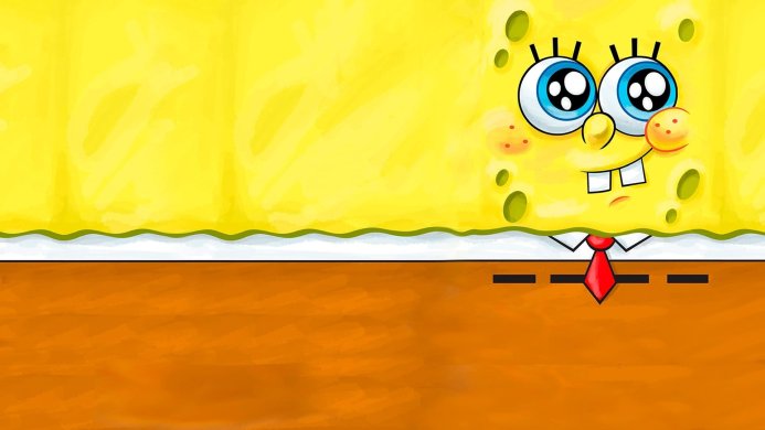 Spongebob Squarepants illustration with big blue eyes and a red tie