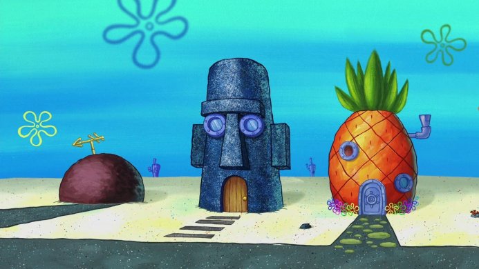 Patrick's rock, Squidward's head, and Spongebob's pineapple from Spongebob Squarepants