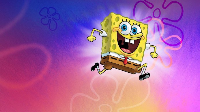 SpongeBob SquarePants running, cartoon character on a colorful background