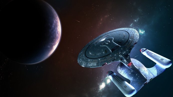 Star Trek spaceship in space near a planet