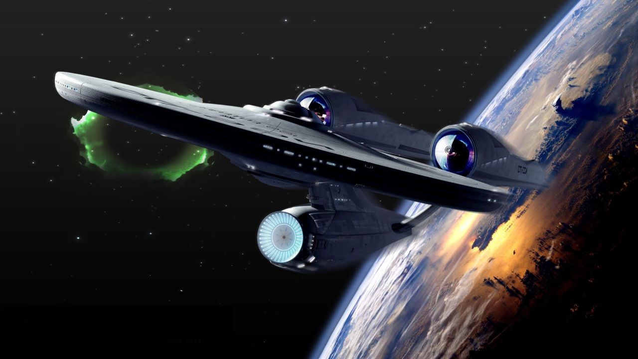 Starship Enterprise orbiting planet