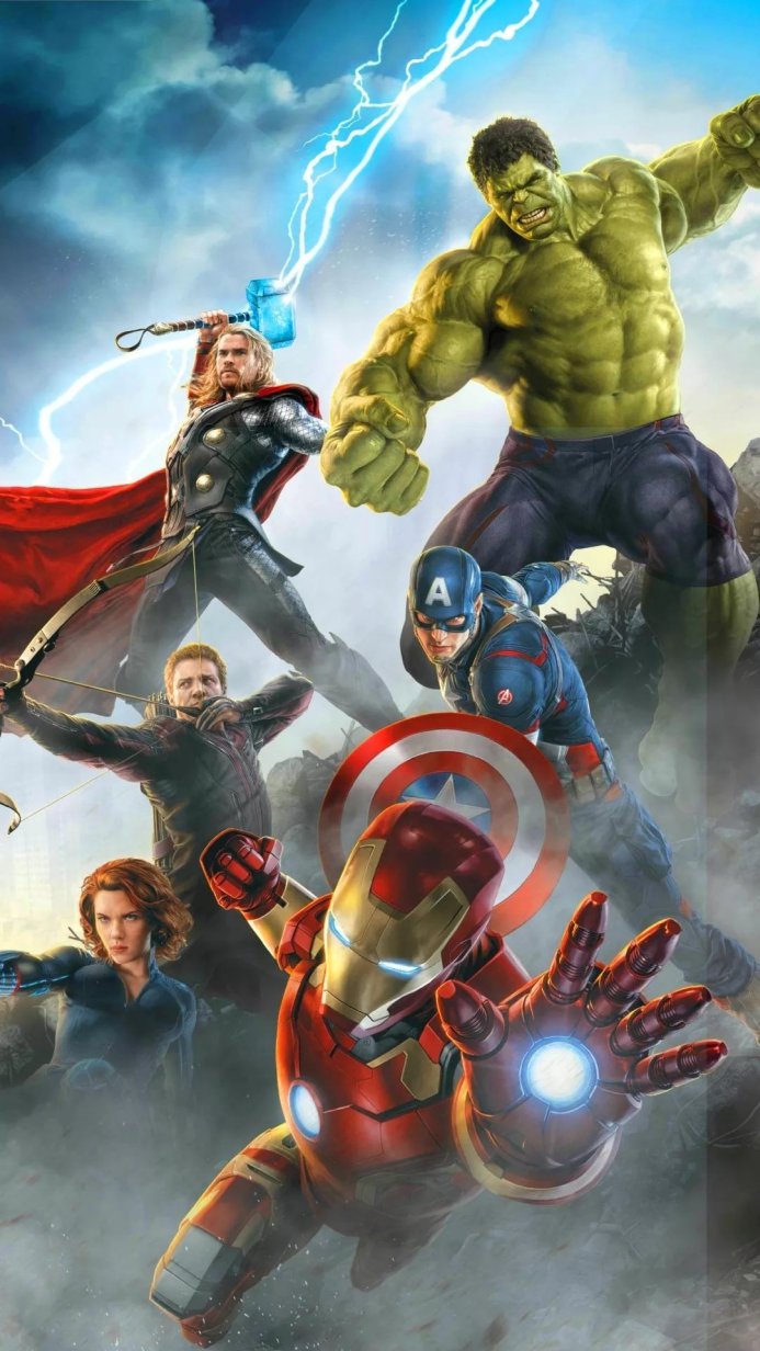 The Avengers team featuring Iron Man, Captain America, Thor, Hulk, Hawkeye, and Black Widow
